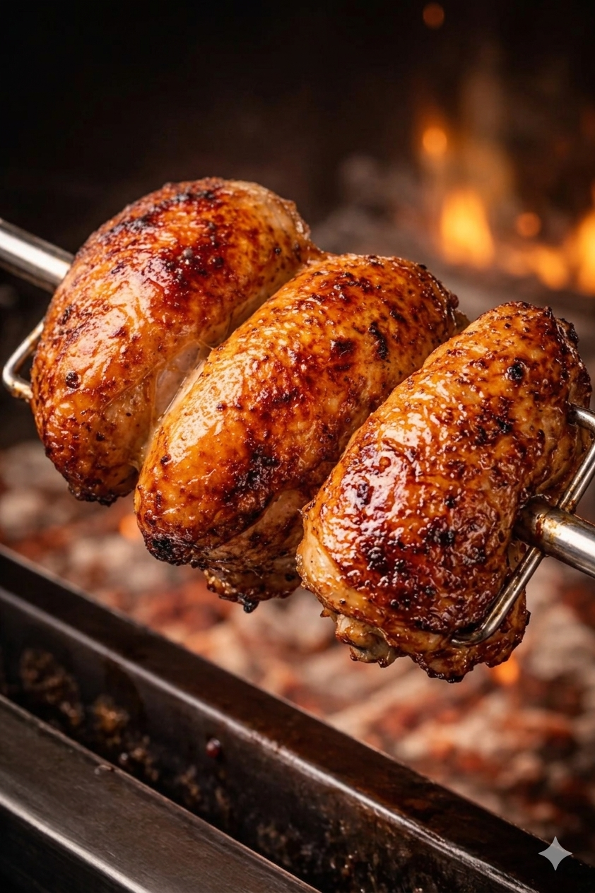 Poulet cuit sur la broche cuisse